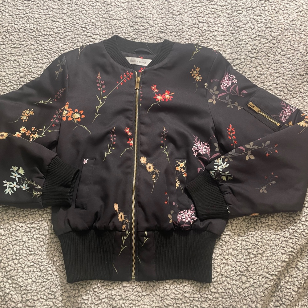 Bishop + young floral pattern bomber jacket